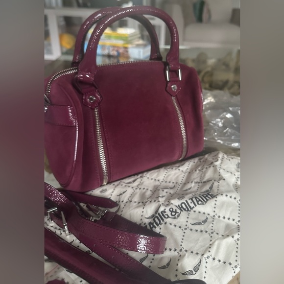 🎸Zadig & Voltaire🎸 Sunny XS Suede Patent Satchel Bag✨🛢️Color: Prune🛢️ - Picture 16 of 16